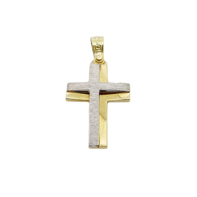 Croce in oro giallo k14 con croce in oro bianco opaco (code H1691)